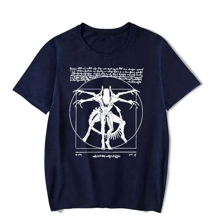 Alien T-Shirt Gamer T-Shirt Da Vinci Print Short Sleeve Punk Vintage Streetwear Y2k Rock Graphic Print T-Shirt Unisex