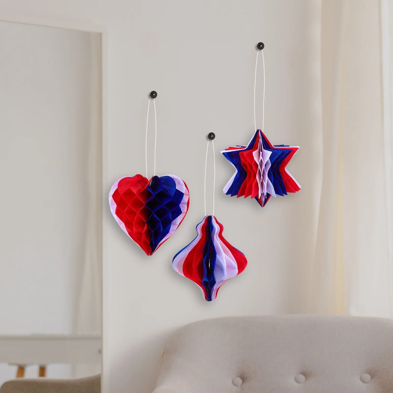 

6Pcs Patriotic Paper Decoration Red White Blue Independence Day Stars Tissue Fans Memorial Day Decor Patriotic Ornaments