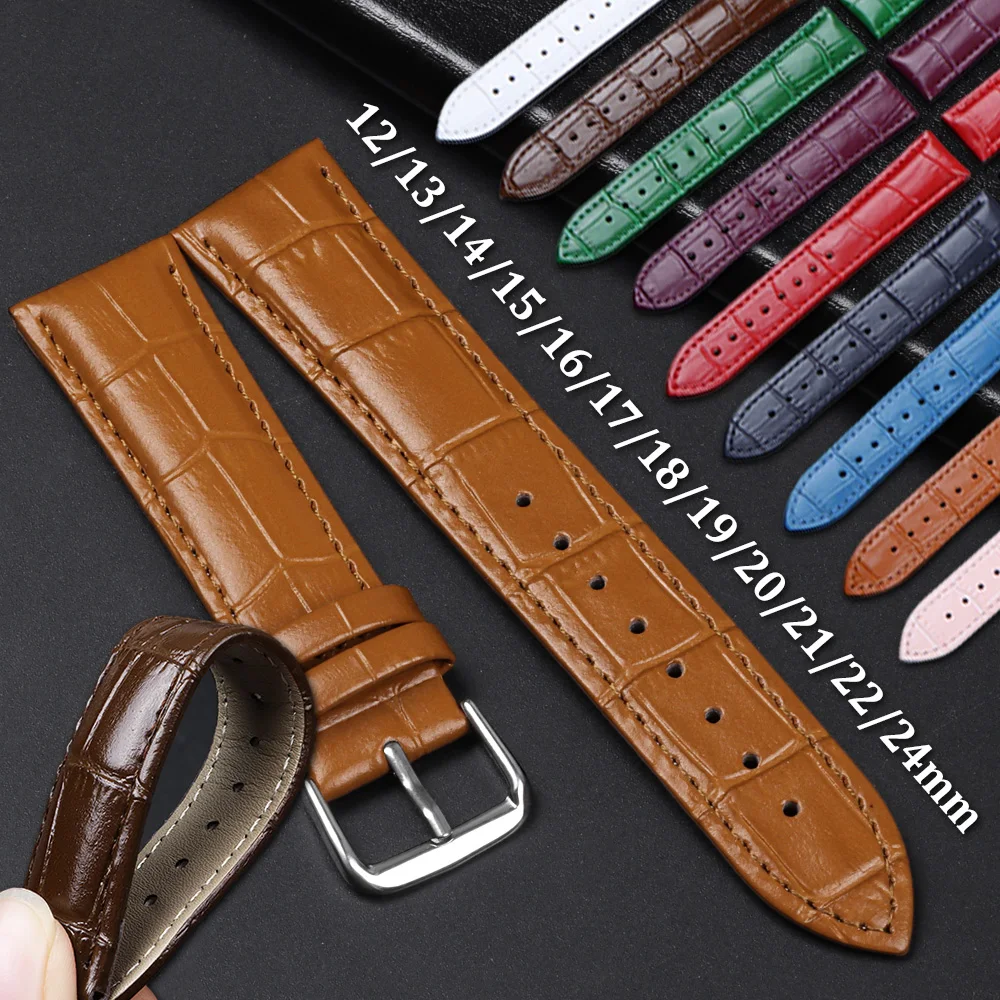 Slub Pattern Bracelet Calfskin Leather Watchband 12/13/14/15/16/17/18/19/20/21/22/24mm Men Women Watch Strap for Seiko for Omega