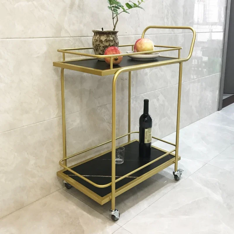 Free Shipping Cart Hotel Cleaning Wheeled Double Multipurpose Utility Storage Gold Trolley Tool High-style Rotating Bar Portable