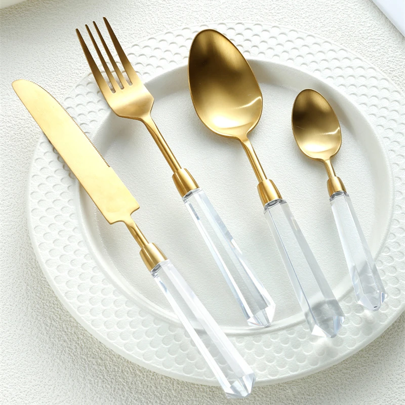 Transparent Acylic 304 Stainless Steel Cutlery Set High Value Hotel Table Spoon Knife Fork Teafork Teaspoon Wedding Decoration