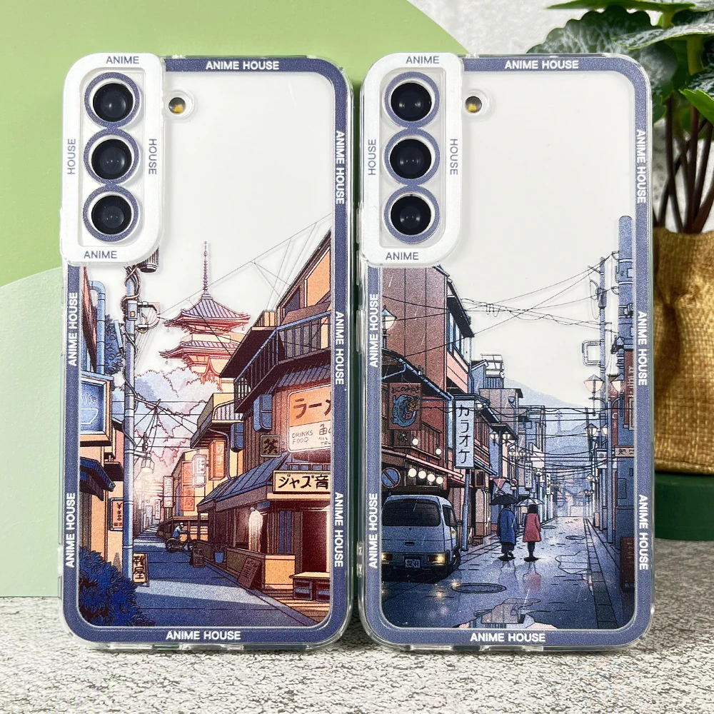 Case For Samsung Galaxy S20 S21 S22 S23 S24 A33 A50 A52 A53 A73 A54 A14 Soft Cover Japanese Anime Hand Painted House scenery