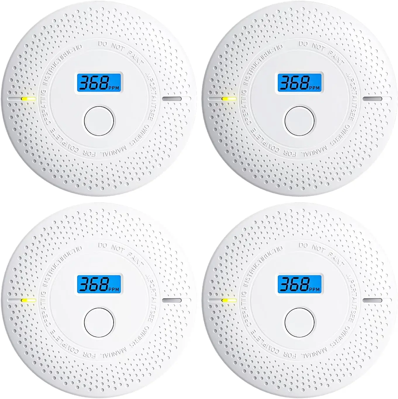 

Детектор дыма и угарного газа 2-в-1 со светодиодной подсветкой, 10-летний срок службы батареи, комплект из 4 штук, белый цвет