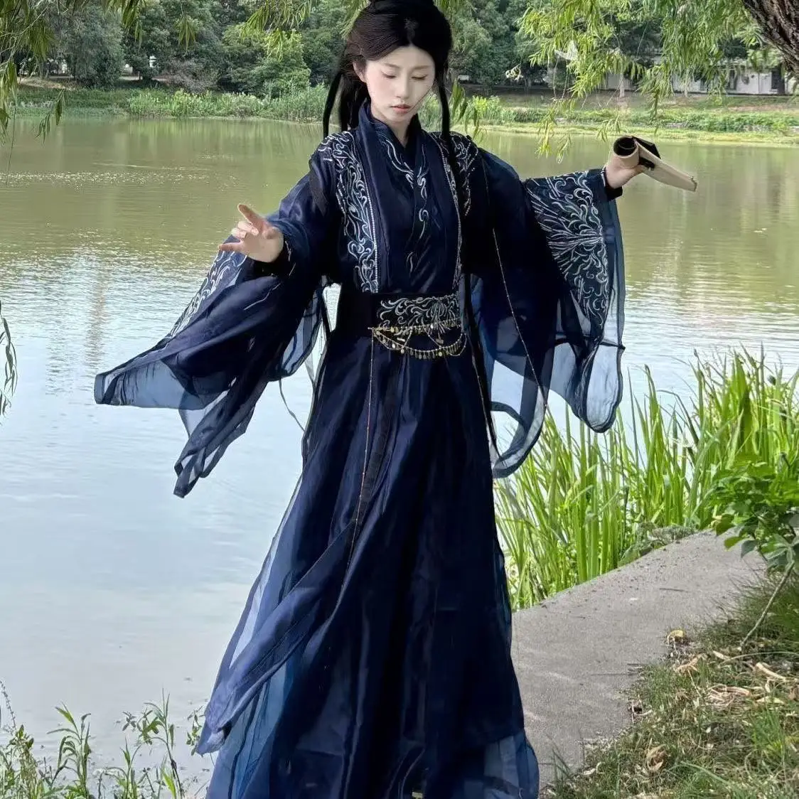 Cyan Hanfu Men Women Traditional Chinese Embroidered Clothing Halloween Wuxia Cosplay Costume Stage Performance Han Suits Male