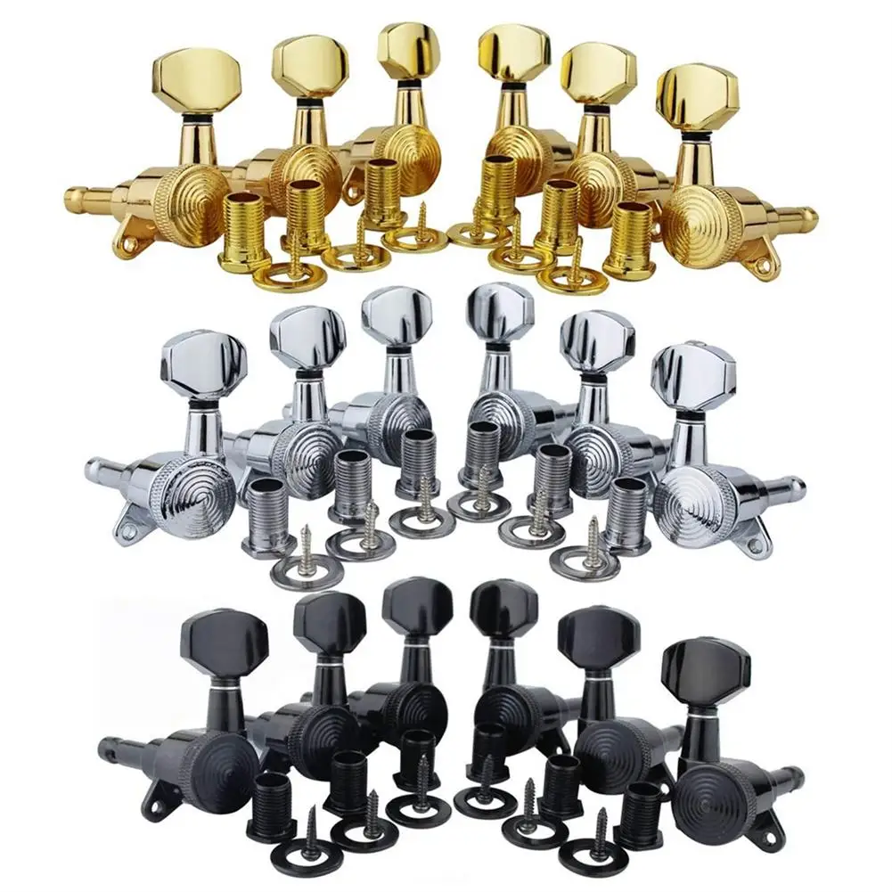 

6Pcs/set Guitar Locking Tuners (3L + 3R Handed), 1:18 Ratio Lock String Tuning Key Pegs Machine Heads with Hexagonal Handle