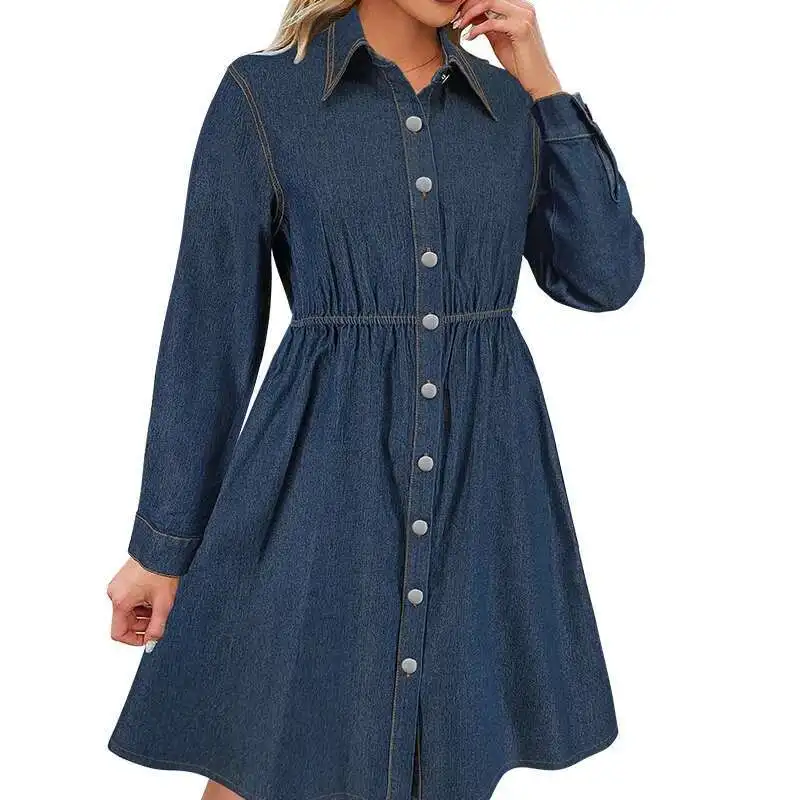 218566 New Women's Fashion Cowboy Long Sleeve Elastic Loose Dress Sexy Dress Designer 2025 Party Summer Elegantes Casual Y2k