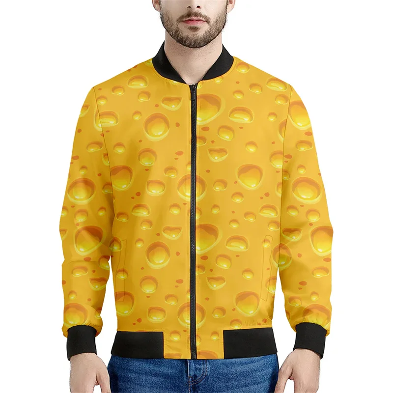 Yellow Cartoon Cheese Graphic Zipper Jacket Men Kids 3d Printed Food Sweatshirt Tops Oversized Long Sleeves Women Bomber Jackets