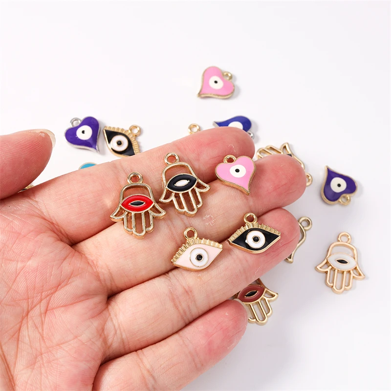 Duarte 20 Stück/Set Niedliche Emaille-Anhänger mit Bösem Auge, Herz und Hand für Schmuckherstellung, Halsketten, Ohrringe, DIY-Bastelzubehör – Detail 2