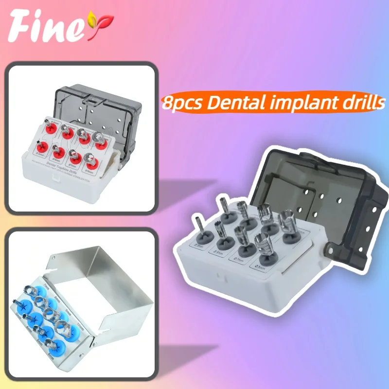 

Finer 8 шт., сверла для зубных имплантатов, трепанские боры для хирургии зубных имплантатов, набор сверл для стоматологических хирургических имплантатов