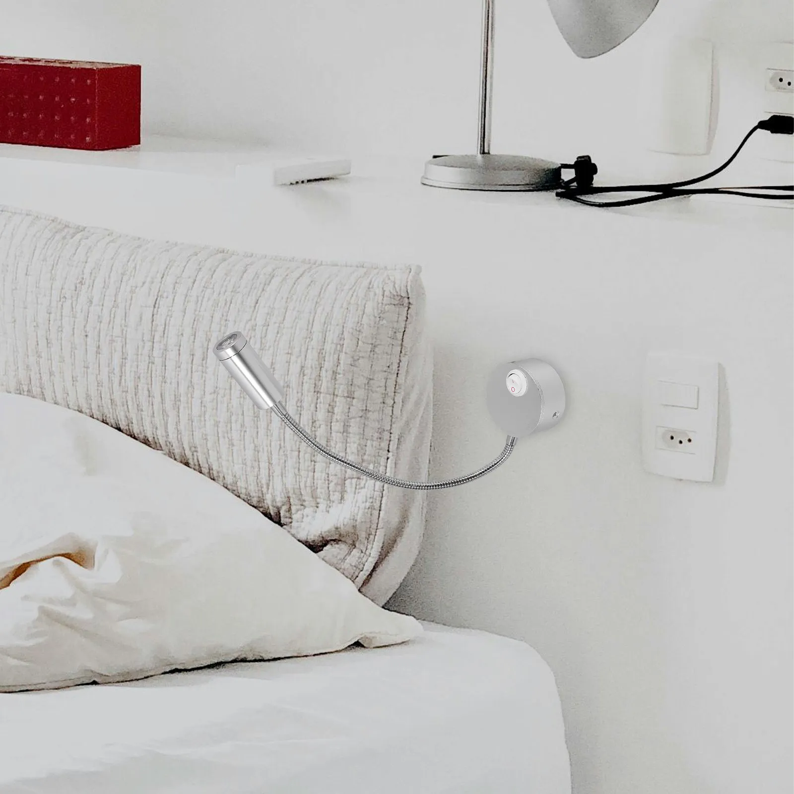 

Настенный светодиодный светильник AC 85-265В 3Вт, алюминиевый, серебристый, с гибким кронштейном, вращение на 360°, теплый белый свет, для чтения, прикроватный, на гибкой подставке