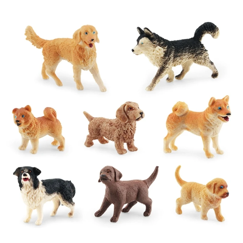 Dog Figurines Playset 8PCS Realistic Detailed Plastic Puppy Figures Toy Dogs Cake for Kids