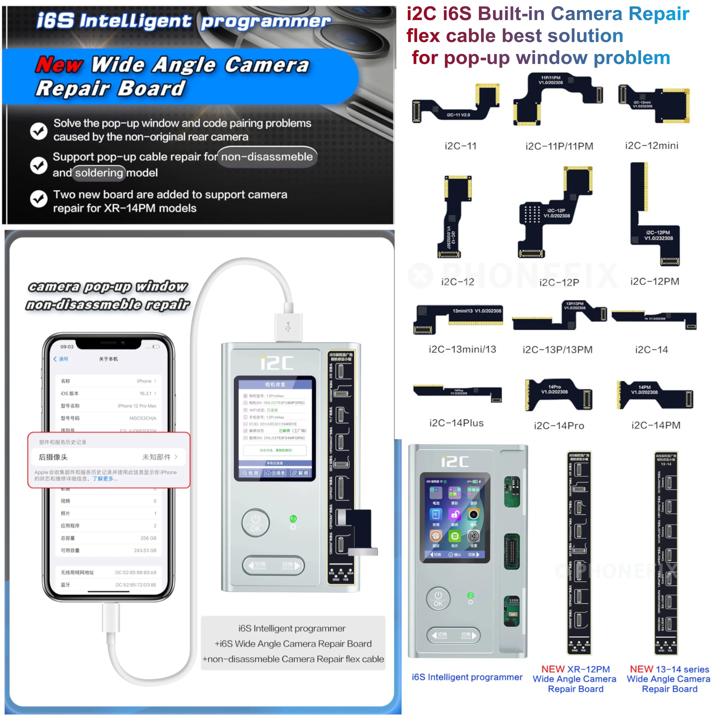 I2C I6S Built in Camera Repair Flex Cable For iPhone 11-14 Pro Max Solves Rear Camera Pop-up Error Fixed Unknown Part Warning