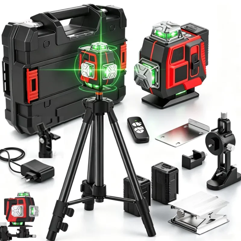 4D 16Lines Laser Level With Tripod Green Line SelfLeveling 360 Horizontal And Vertical Remote Control Green Beam Laser Levels