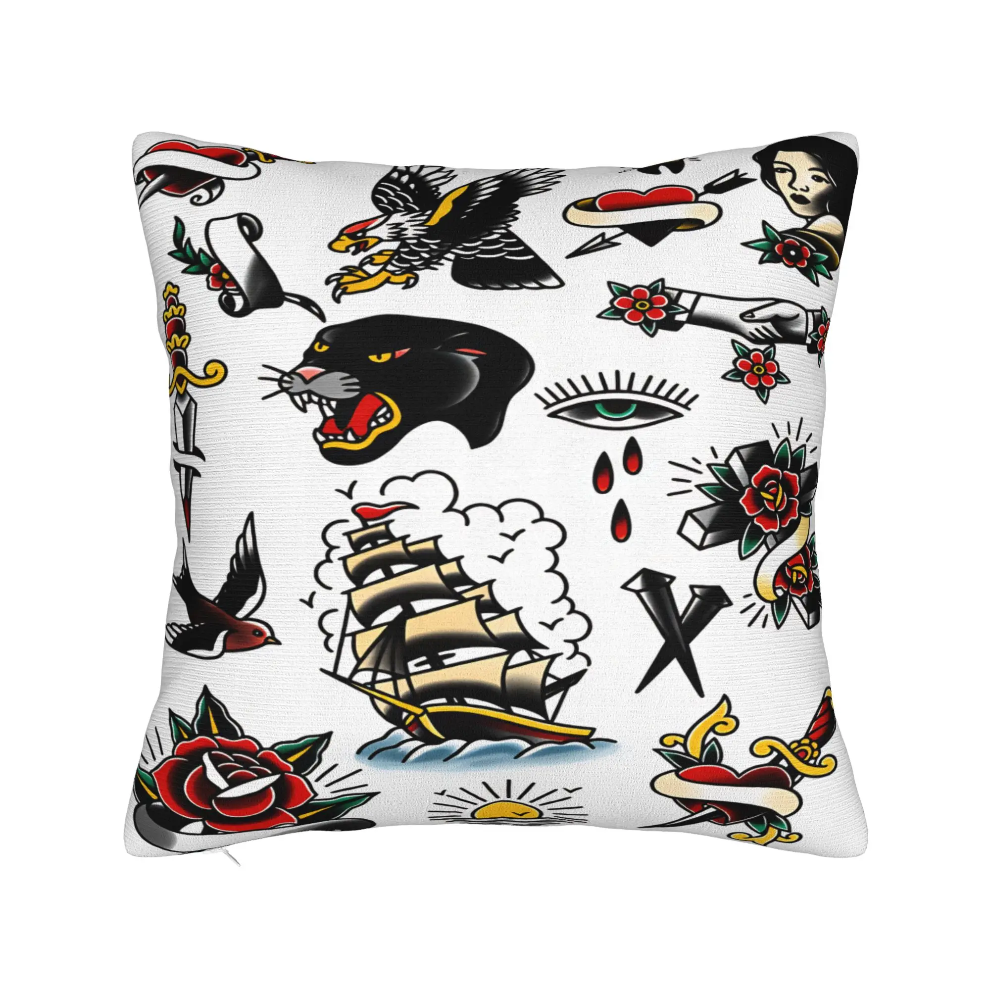 American Vintage Traditional Tattoo Pillow Case  Design Pillow Cover For Couch Sofa Bedroom Funny Pillowcases