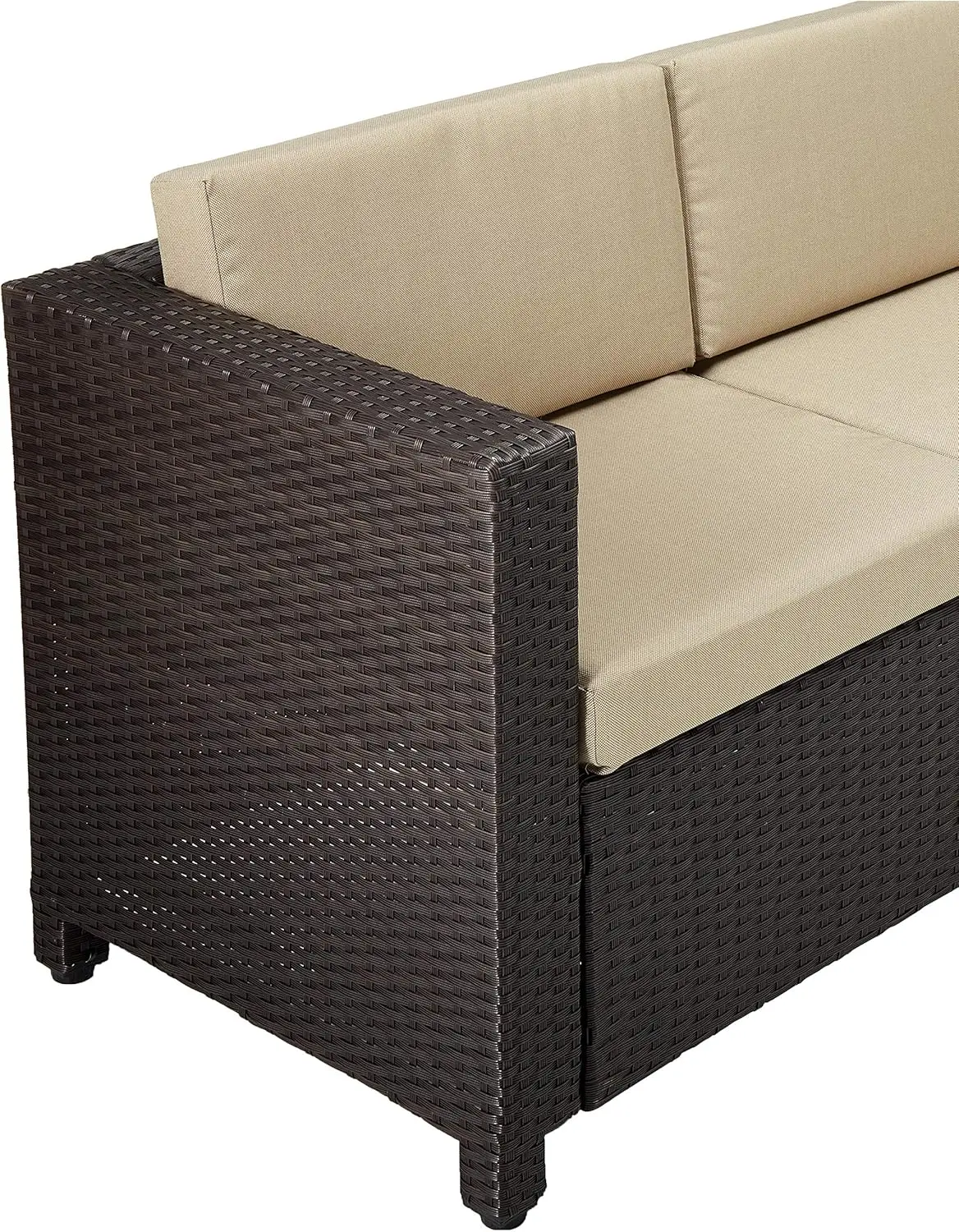 Outdoor Wicker 3-Seater Sofa, Dark Brown / Beige Cushion, 25.5