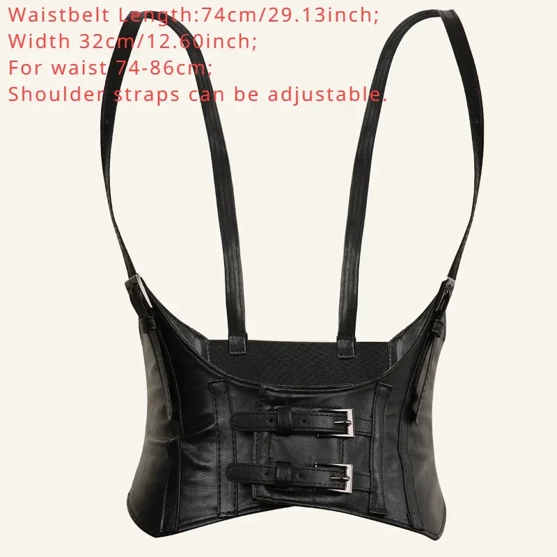 Women Wide Belt Vintage Gothic PU Leather Underbust Corset Crop Top Solid Color Adjustable Vest Waist Belt Double Buckle Cincher