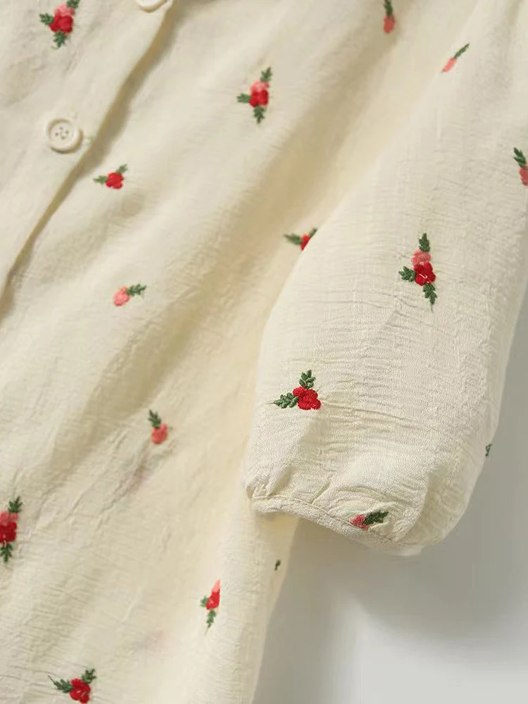 T-shirt brodé à fleurs vintage pour femmes, haut à manches bouffantes, vêtements d'été, mode 2023, 3/4