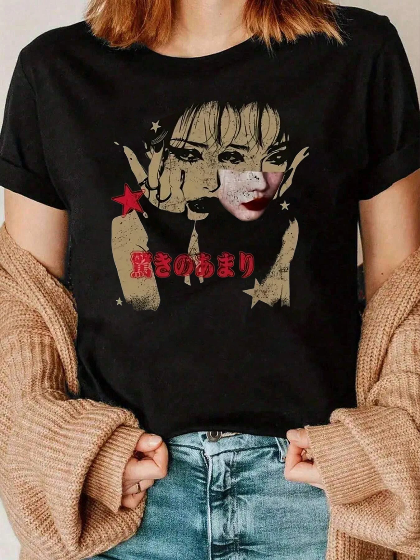 

Star Girl Print T Shirt Women Casual Wear Street Style Fashion 220g