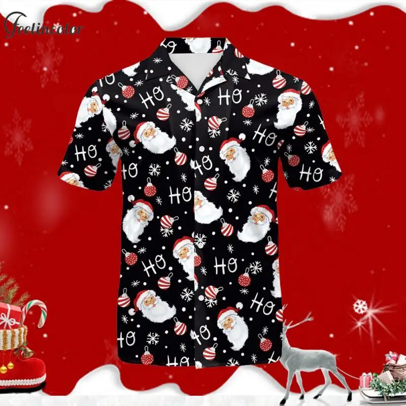 

Christmas Men Button Polo Shirts Santa Claus Printed Tops Winter Snowflakes Graphic Tees Holiday Party Male Female Streetwear