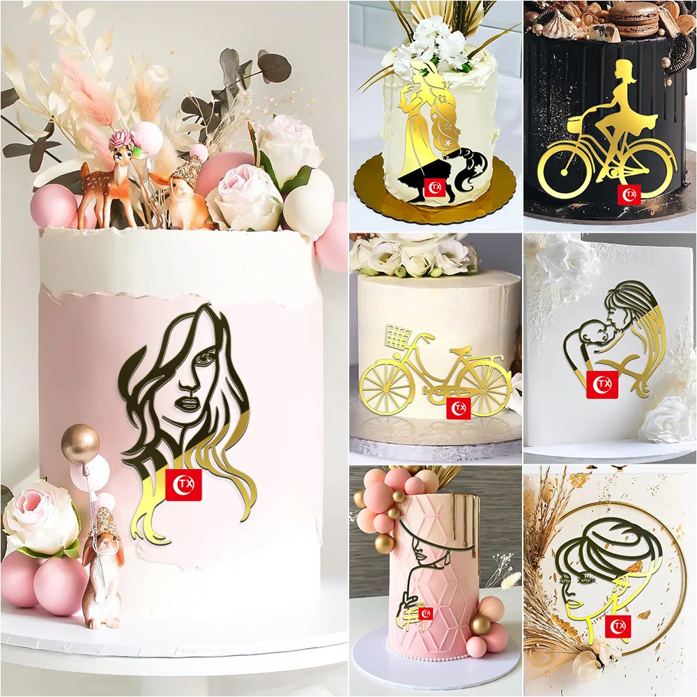 New Bicycle Happy Birthday Acrylic Cake Toppers Golden Racing Boy Cake Topper for Girls Birthday Party Cake Decoration Supplies