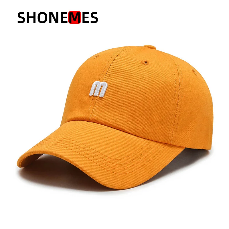 Shonemes Embroidery M Snapback Cap Sports Men Women Basetball Caps Outdoor Adjustable Hat Orange Black White for Unisex