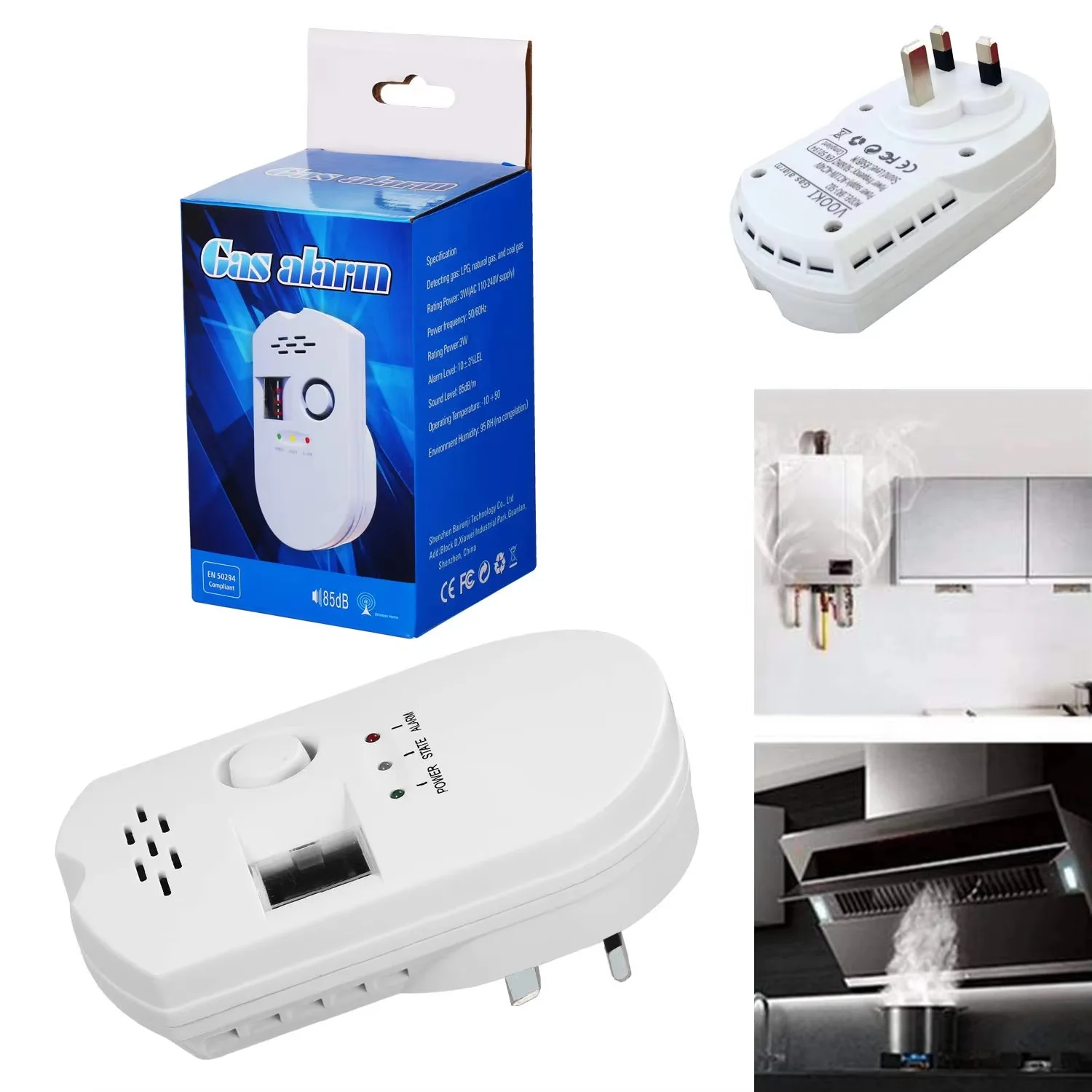 Rilevatore di gas CHZHVAN, rilevatore di perdite di gas GPL/gas naturale/carbonio e monitor propano butano Display digitale a LED Spina UE per cucina