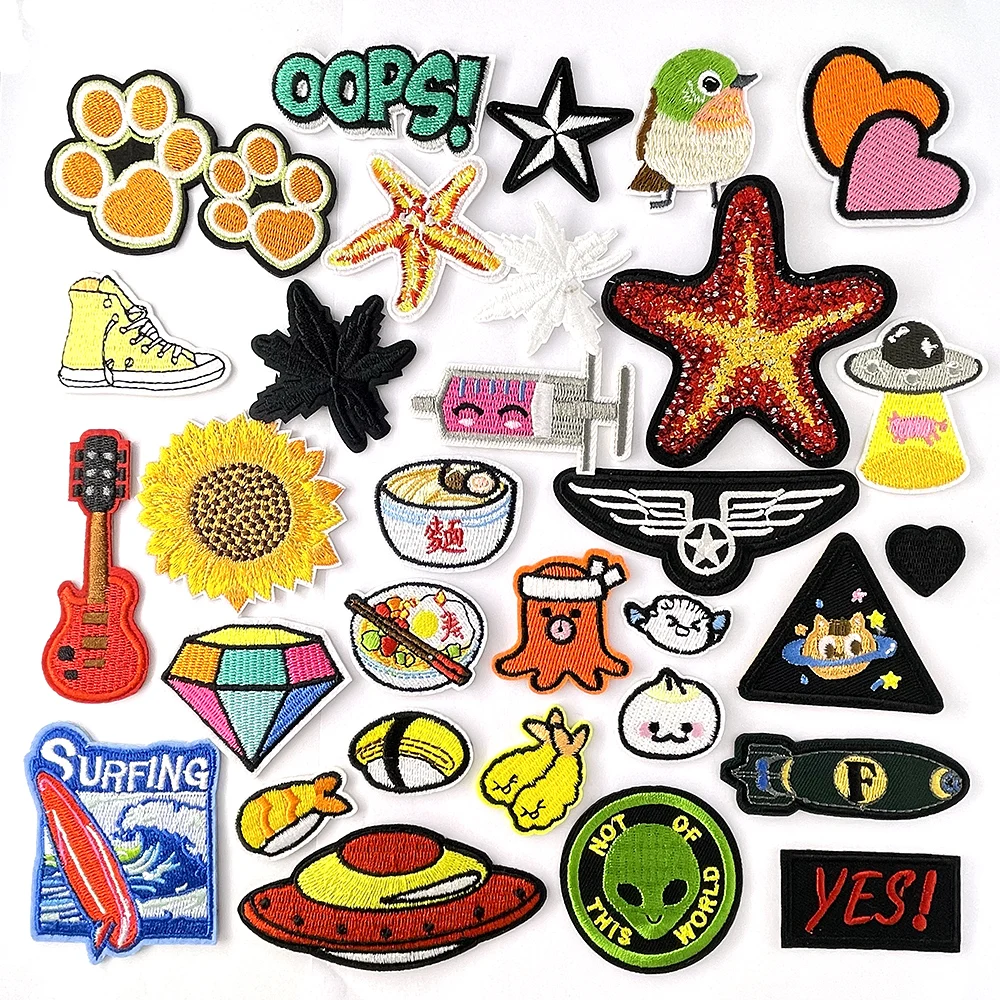 Sushi Bird UFO Iron on Patches for Clothing Apparel Sewing Fabric Handmade Appliques Stickers Badges Parche