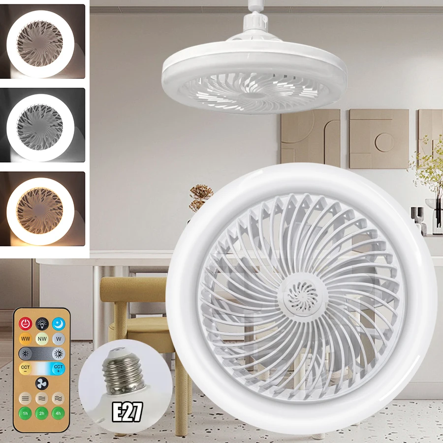 ventilador de teto inteligente com controle remoto luz led 3 em1 base de iluminacao para sala de estar quarto lampada e27 ac 85265v 01