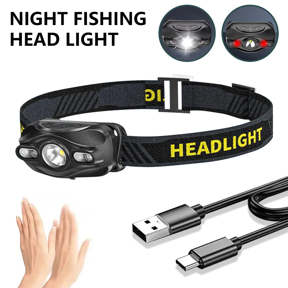 1800Lm Powerfull Headlamp Rechargeable LED Headlight Body Motion Sensor Head Flashlight Camping Torch Light Lamp With USB