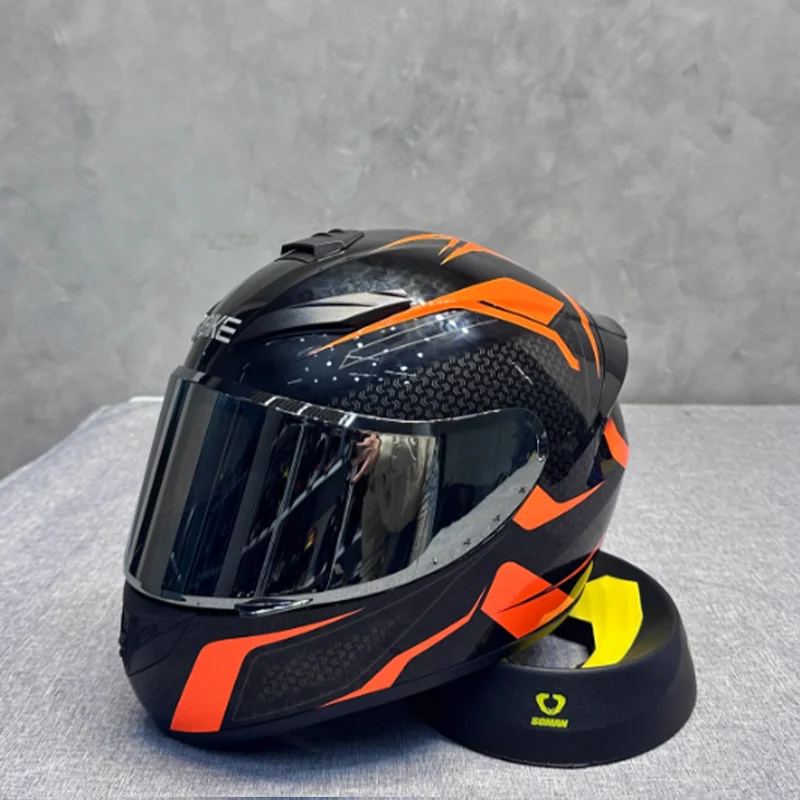 

Новый полнолицевой мотоциклетный шлем в оранжевом стиле со стрелкой, сертифицированная ECE подкладка высокой плотности и серебряные линзы для повседневных поездок на работу для взрослых