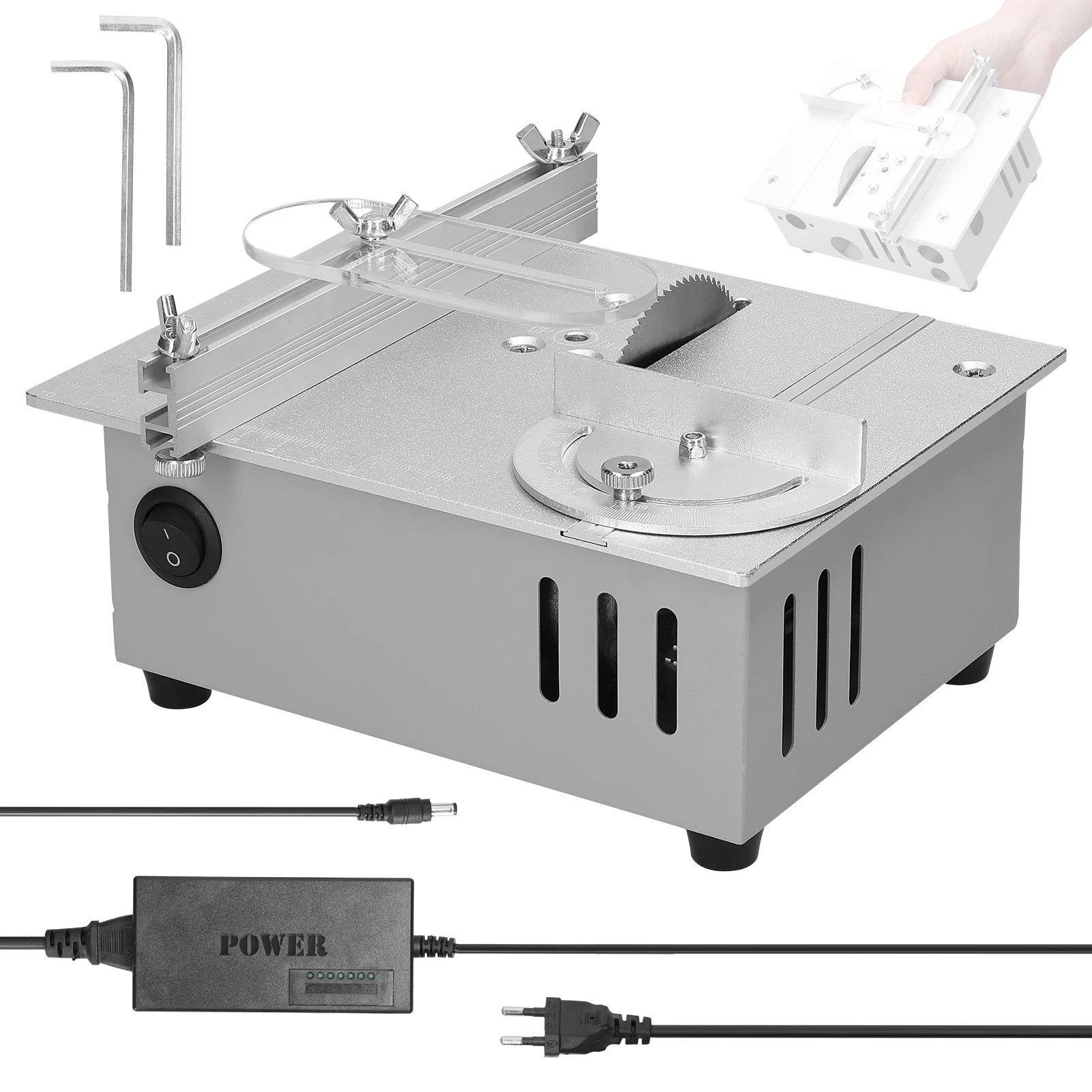 Sega da tavolo 96W Seghe elettriche da tavolo Piccola lama per sega fai da te per uso domestico Utensile da taglio regolabile in altezza Macchina per la lavorazione del legno