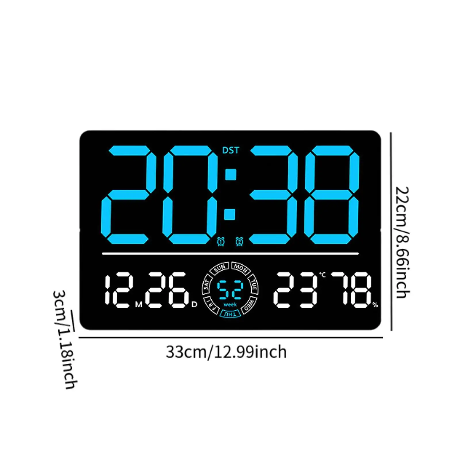 Digital Wall Clock LED Large Display Modern Multifunctional Decorative Alarm Clock for Home Living Room Bedroom Office