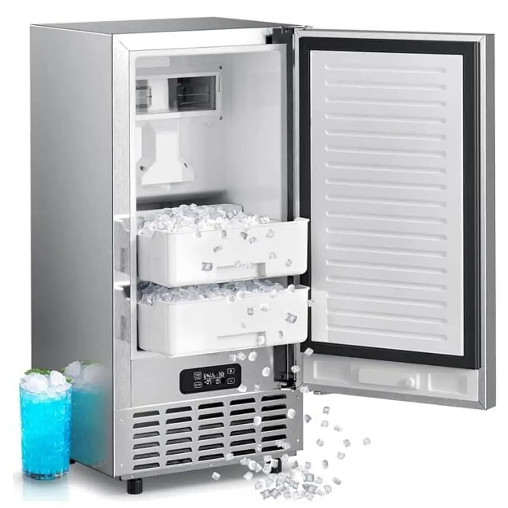 

Countertop Ice Maker with Self-Cleaning, LCD Display, 24H Timer, Stainless Steel Scoop, 80 lbs Daily, Suitable for Home and Comm