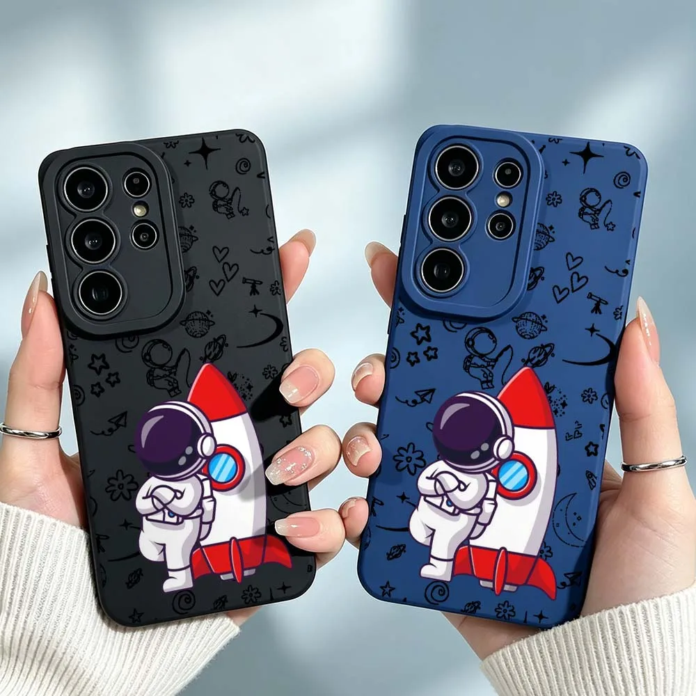 Cartoon Astronaut Rocket Space For Samsung Galaxy S26 S25 S24 S23 S22 S21 A55 A54 A35 A15 Ultra FE Plus Phone Case Cover
