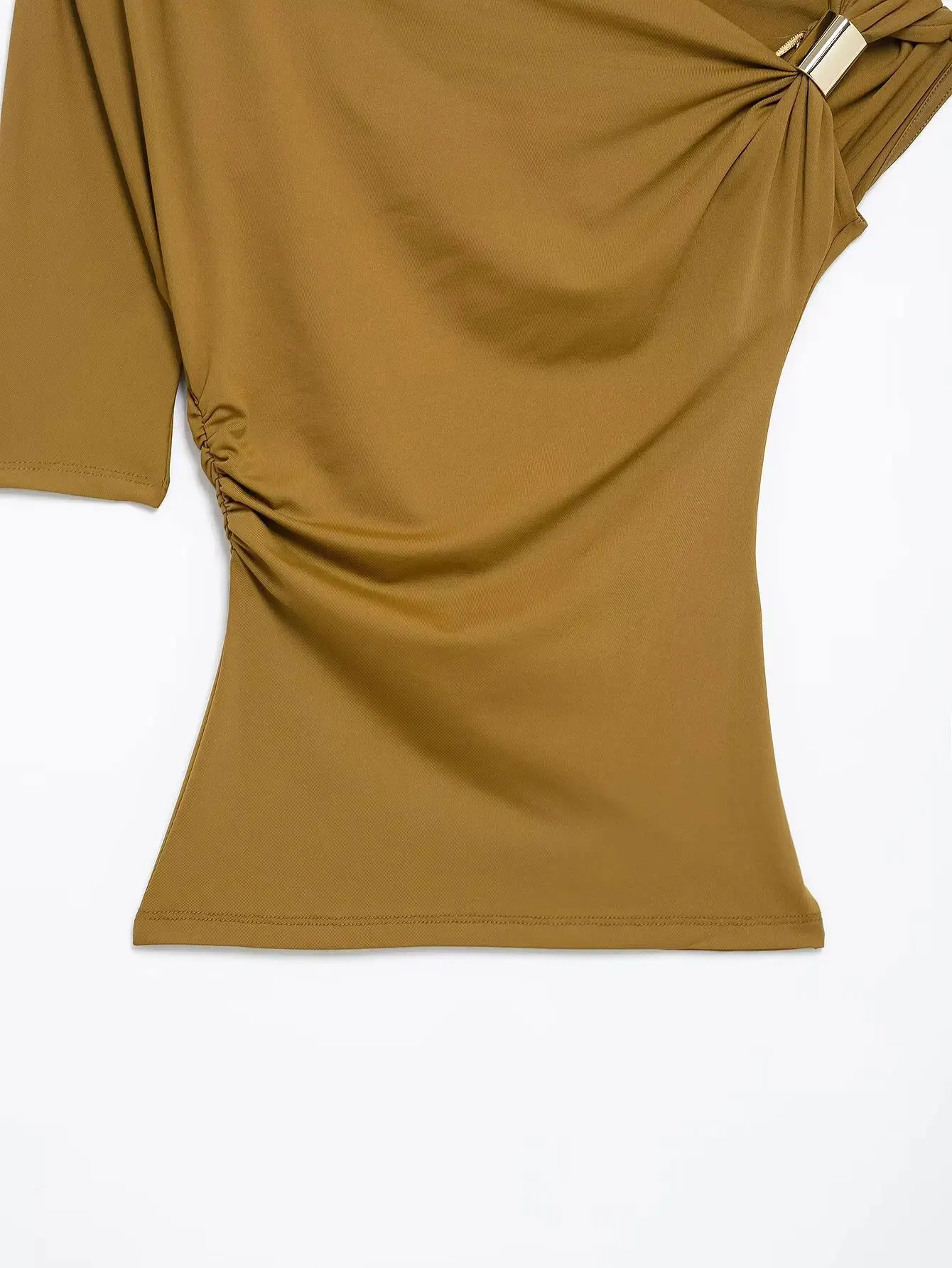 HH 2025, Frühling, Damen, sexy, asymmetrisch, faltig, Weste, schick, schmaler Kragen, One-Shoulder-Damen, schmales T-Shirt, Top, Straßenkleidung – Detail 8
