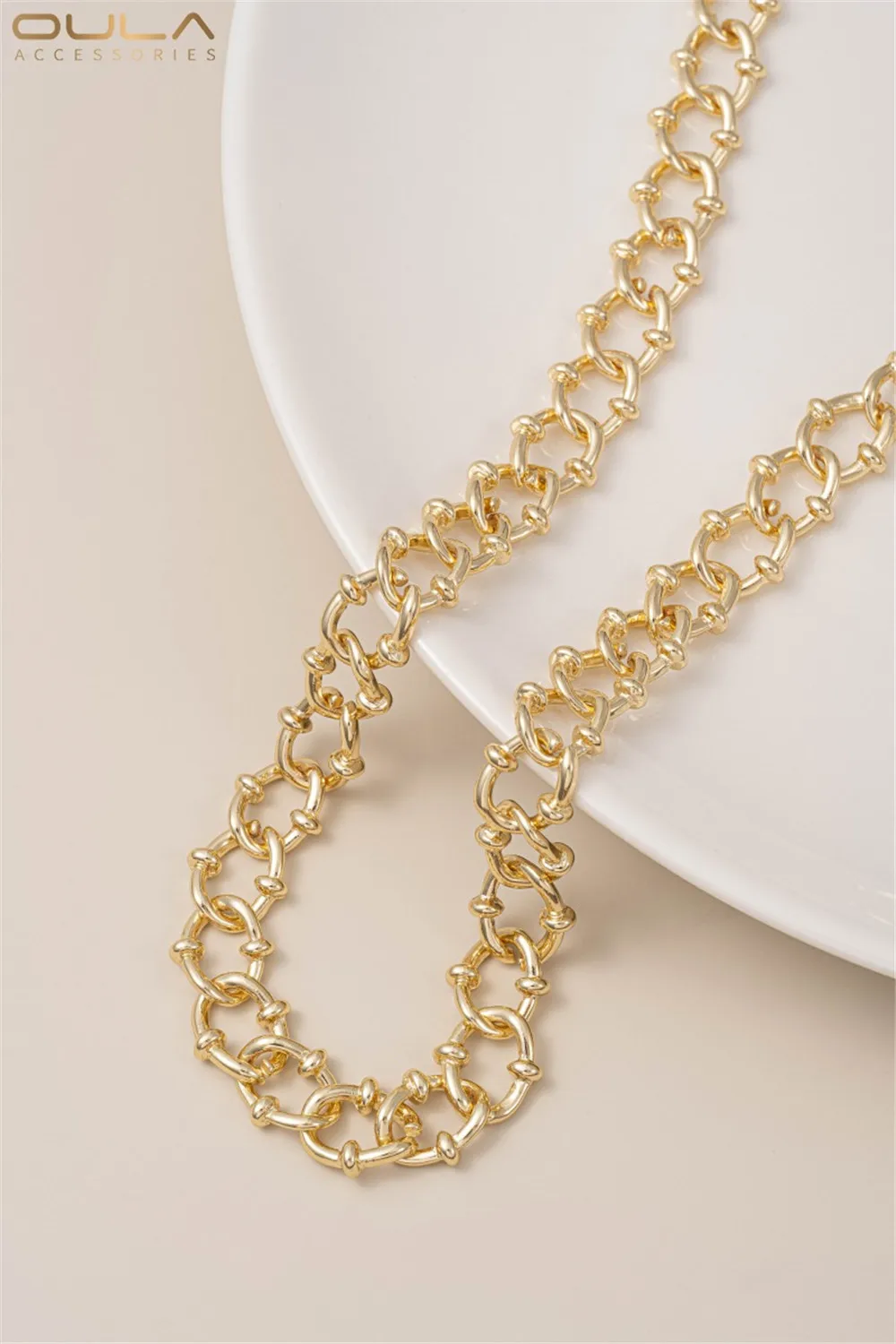 سلسلة QQ الخشنة الرجعية المطلية بالذهب عيار 14 قيراط على الطراز الأوروبي الأمريكي DIY إكسسوار قلادة سوار مصنوع يدويًا