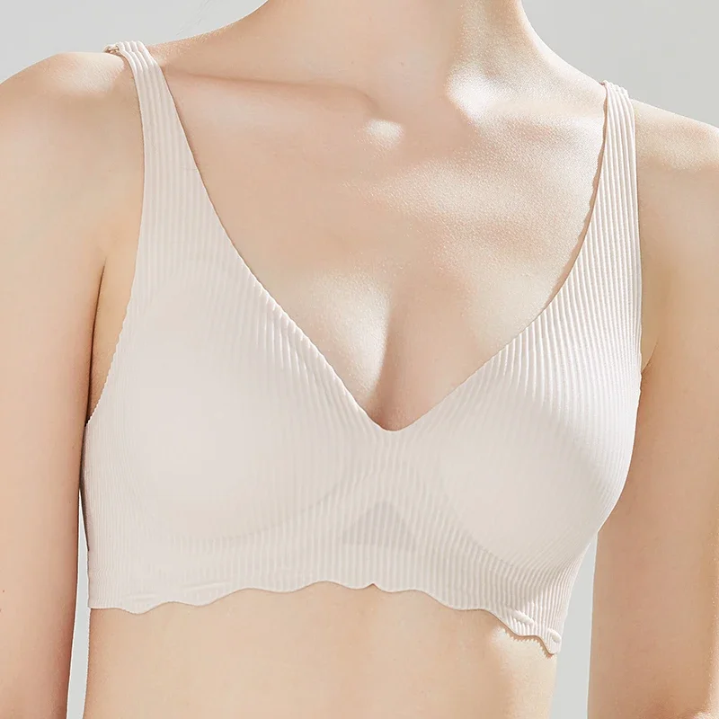 

Seamless Women Underwear Fixed Cup Jelly Strips Anti-sag Soft Support Thin Woman Bra No Steel Ring Breathable Comfortable