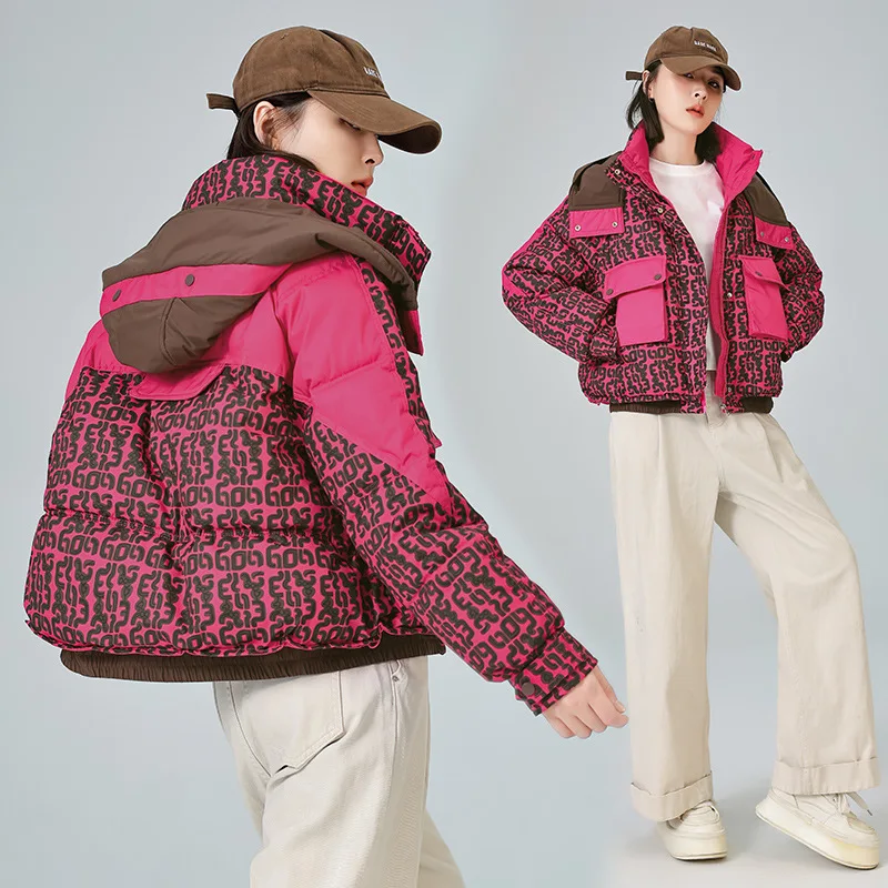 

Женские зимние куртки с леопардовым принтом, свободный крой с воротником с лацканами, укороченное женское стеганое пальто, универсальное пальто для женщин