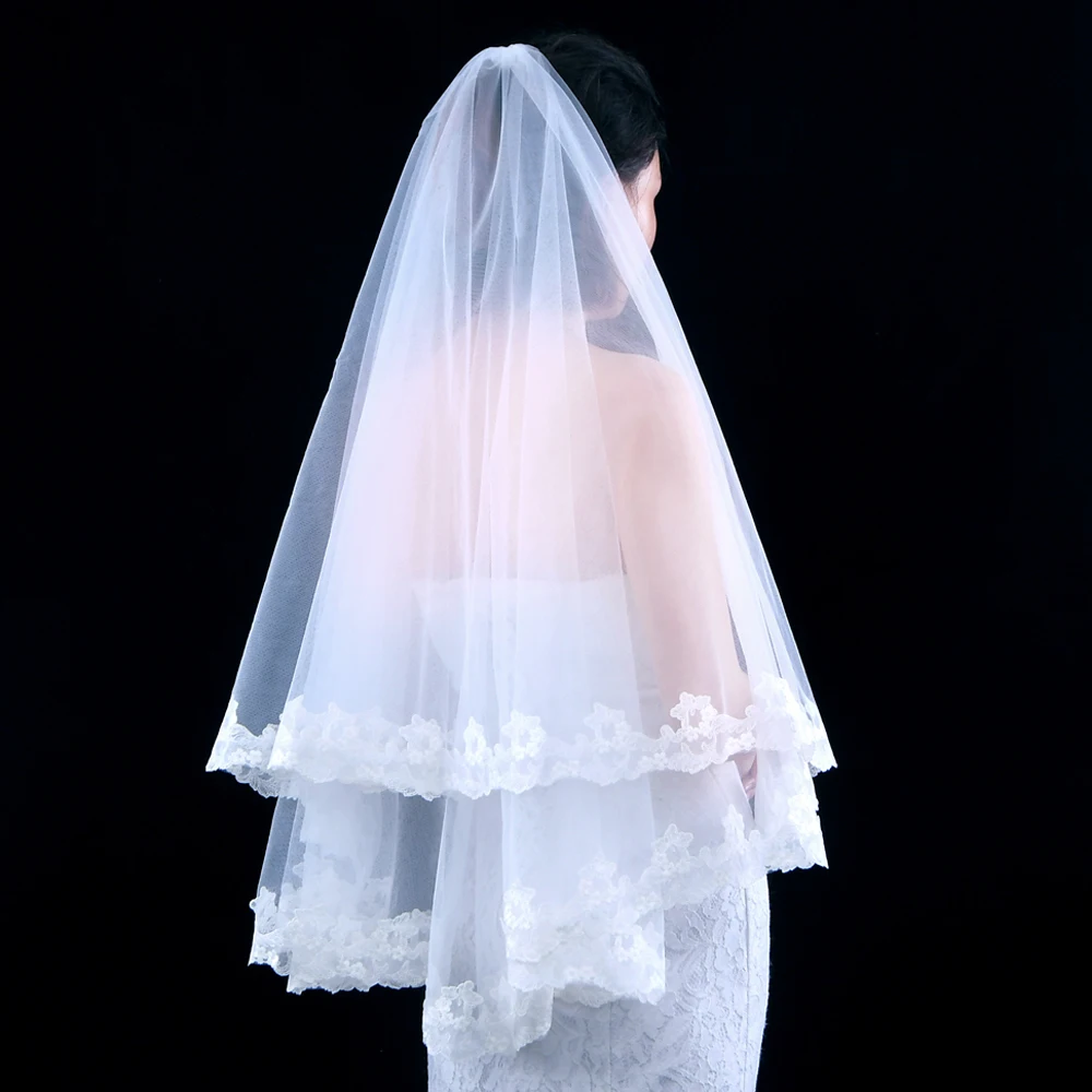 짧은 웨딩 베일 꽃 자수 블러셔 베일 화이트 웨딩 드레스 꽃 레이스 가장자리 Veu Of Bride 2022 Veiling