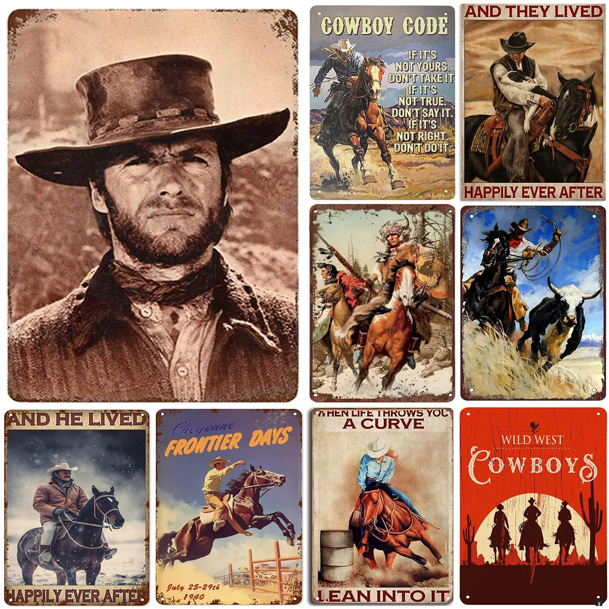 

Wild West Cowboys Metal Tin Sign Wall Poster Plaque Vintage Iron Painting Decoration for Man Cave Home Cafe Game Room Club Bar