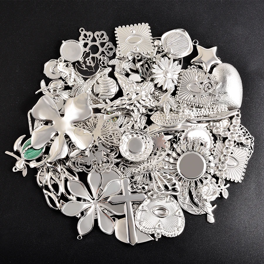 5/10/15/20pcs Vintage Stainless Steel Pendant Bowknot Sun Fish Tail Shell Star Charm Pendants For Jewelry Making Supplies Bulk
