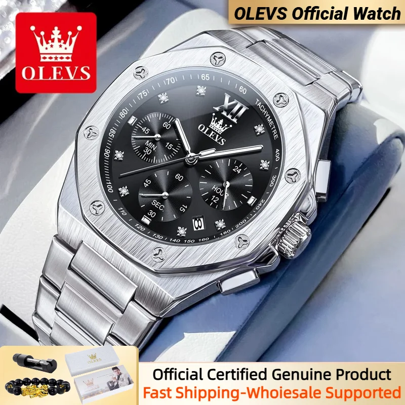 

OLEVS Quartz Watches for Men Polygonal Design Multifunctional Chronograph Waterproof Original Watches Man 2024 Trend NEW