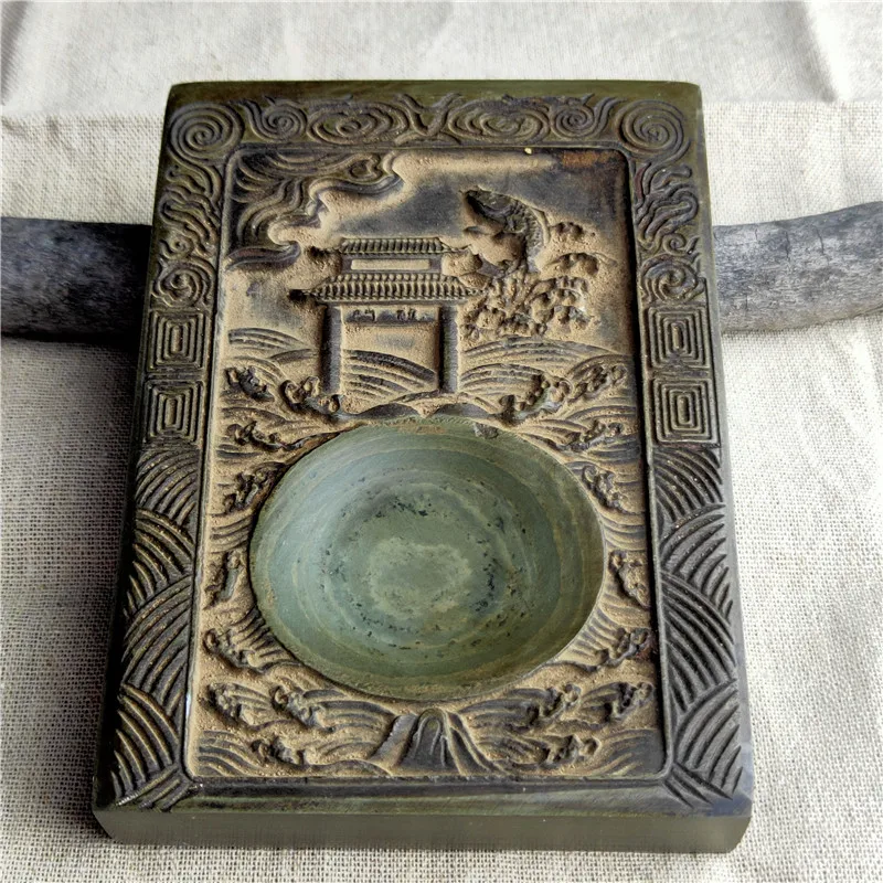 Four Treasures of the Study Stone Inkstone Terrace Blue Stone Inkstone Terrace 085040 Fish Leaping Dragon Gate 10 * 15 cm