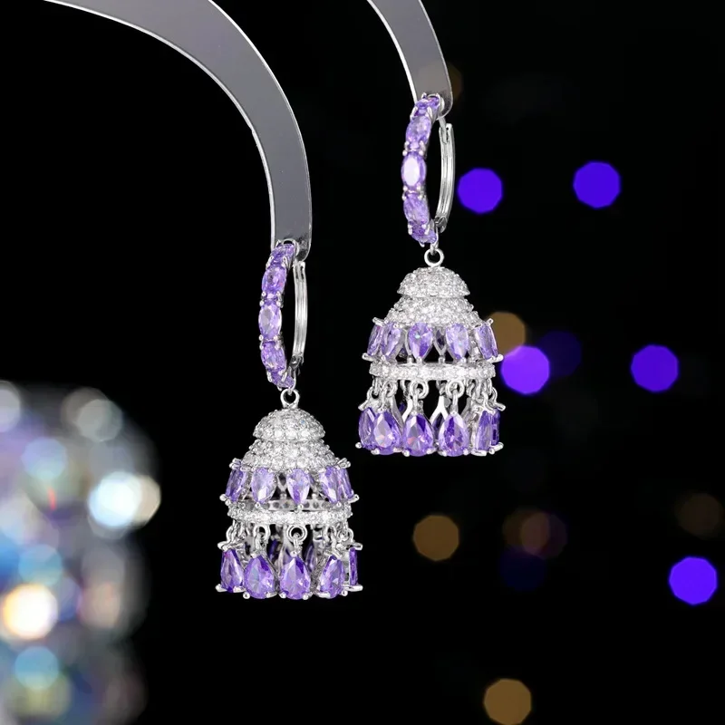 Charm Cubic Zircon Tassel Bell Drop Earrings Fashion Women Jewelry Indian Jhumka Jhumki 2024 Crystal Rhinestone Earrings Gifts