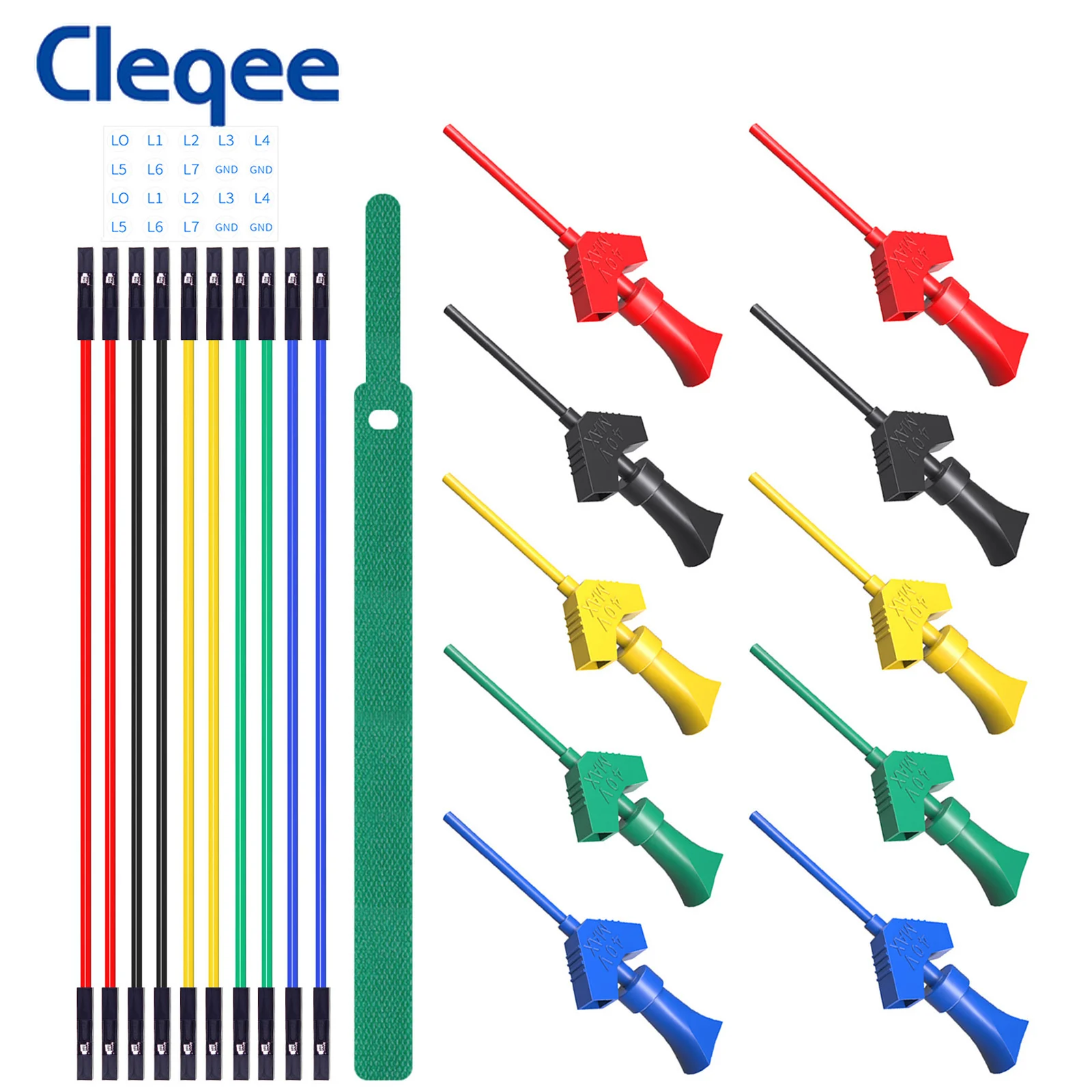 Cleqee P1512D Mini Grabber Silikonowa zworka SMD IC Testowy hak z klipsem Zestaw przewodów pomiarowych Dupont żeński do analizatora logicznego Breadboard