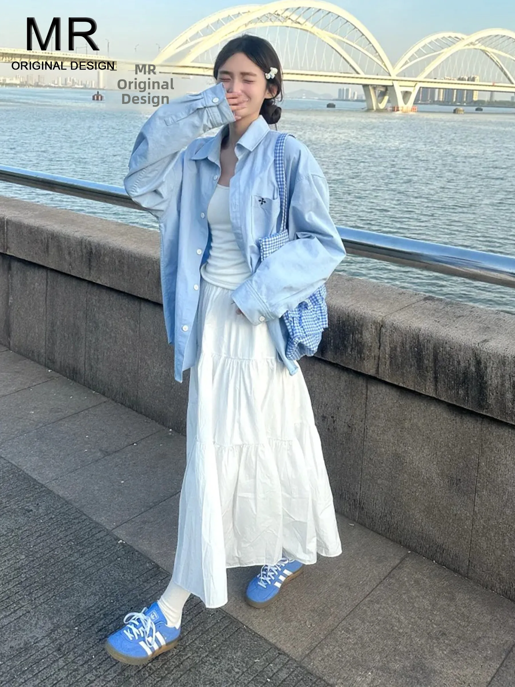 

Sweet Girl Style White A-Line Skirt Women's High Waist Slimming Summer New Arrival Elegant Drifting Skirt Casual Style