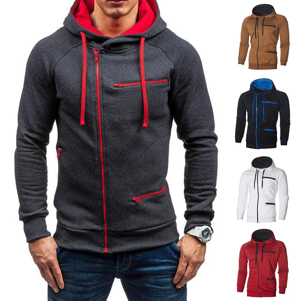 Men's Oversize Sweatshirt Long Sleeves Side Zip Hoodie Sweatshirt With Kangaroo Pocket