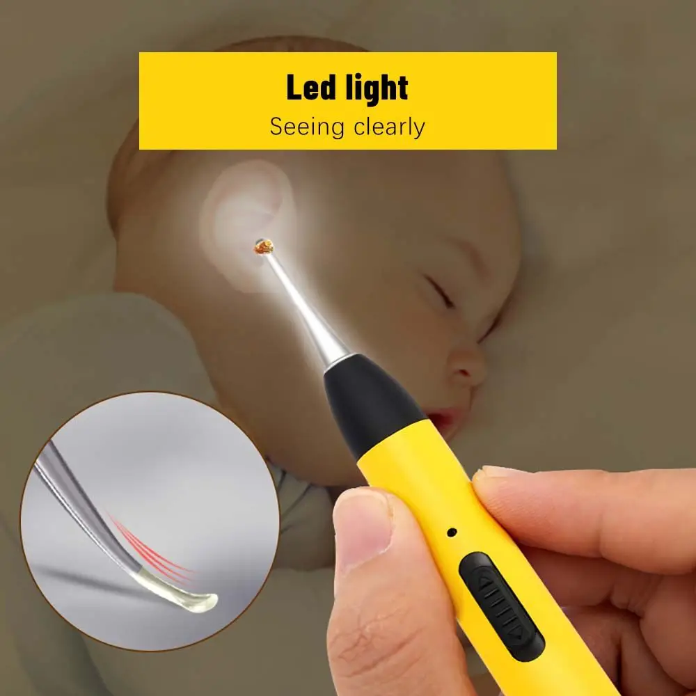 4 ชิ้น/เซ็ตเครื่องมือดูแลหูแหนบหูจมูก Curette Picker EAR WAX Remover ทําความสะอาดหูช้อน LED Light Earpick