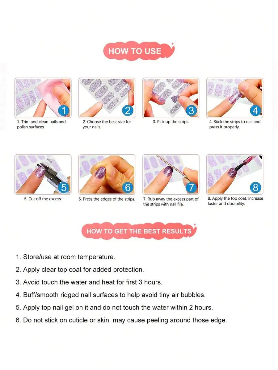14-Piece Self-Adhesive Gel Nail Strips, Waterproof & Long-Lasting 3D Shimmer Design, Wine Red And Iridescent Glitter For Quick