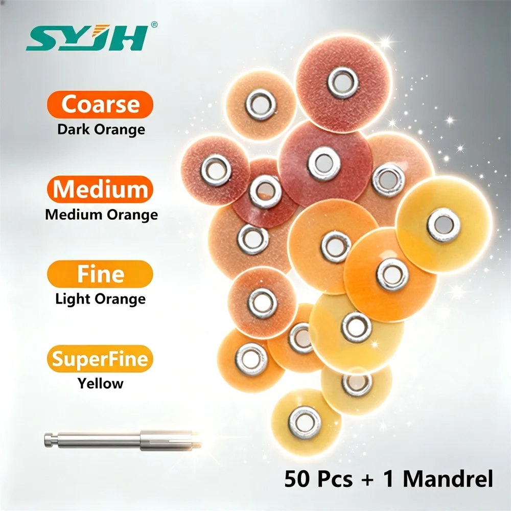 50Pcs + 1Mandrel SYJH Dental Finishing & Polishing Discs Kit/Refill P12 Superfine Fine/Medium/Coarse for Composite Restorations